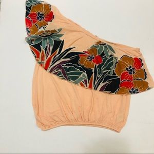 Free People One Shoulder Floral Shirt Size M